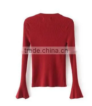 Runwaylover 128 New Design 2017 Ladies Fashion Knitted Flare Sleeve T-Shirt photo-3