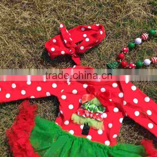 Baby Clothes Christmas Christmas Tree Green Red Tutu Romper White Dot Christmas Romper Kid Romper With Neckalce and Headband photo-2