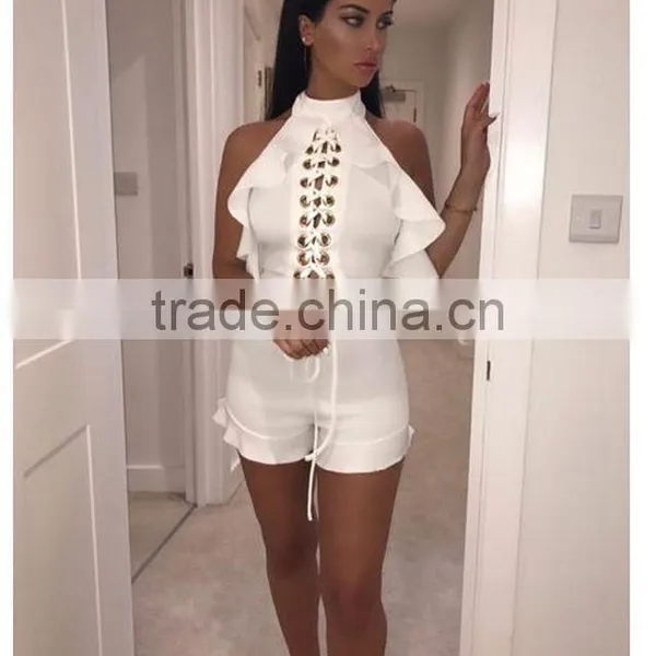 B33751A New Autumn Fashion Wholesale Lace up Bandage Shorts Jumpsuit photo-3
