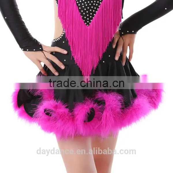 Kid Girl Sexy Open Back Feather Fringed Latin Dance Dresses Child Elegant Salsa Rumba Ballroom Dress photo-3
