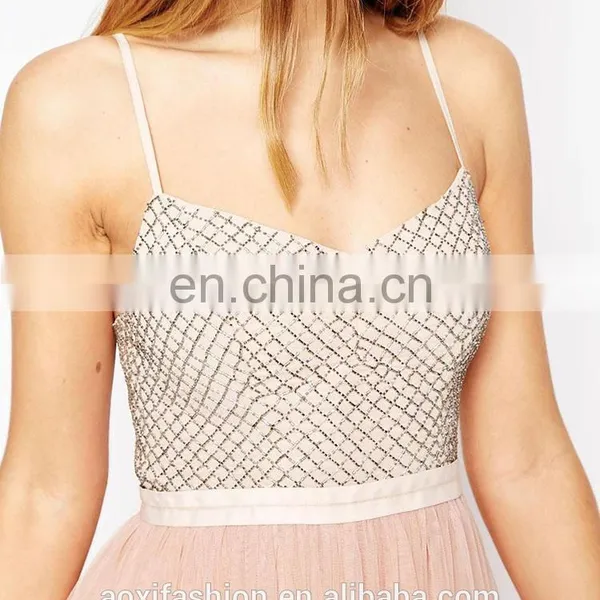 Latest Dress Designs Photos Eastern Embellished Spaghetti Strap Japanese Girls Prom Dress photo-3