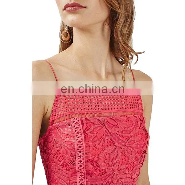 Elegant Women Dress Fashion Design Red Color Floral Crochet Bodycon Dress photo-6