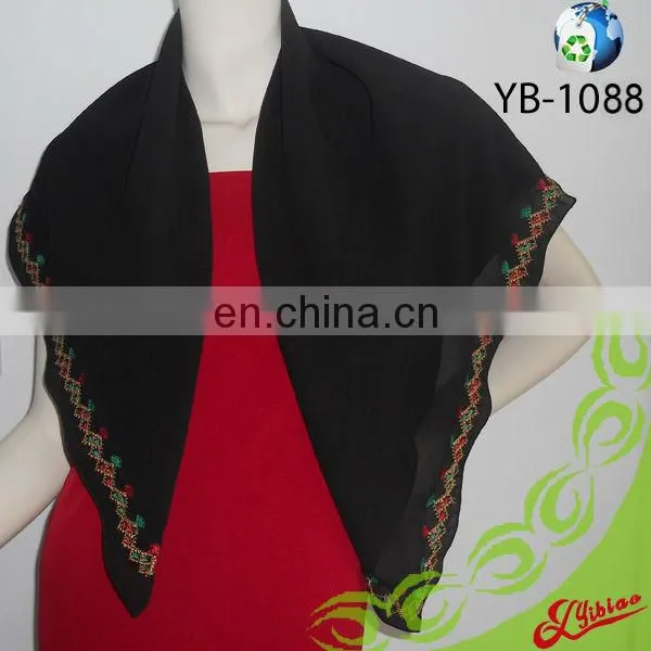 New Design Hand Embroidery Square Fashion Chiffon Polyester Scarf photo-2
