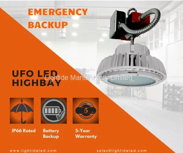 Lightide IP65 Rated 150 Watts LED Emergency High Bay Lighting w/ Battery Backup and 5 Years Warranty photo-2