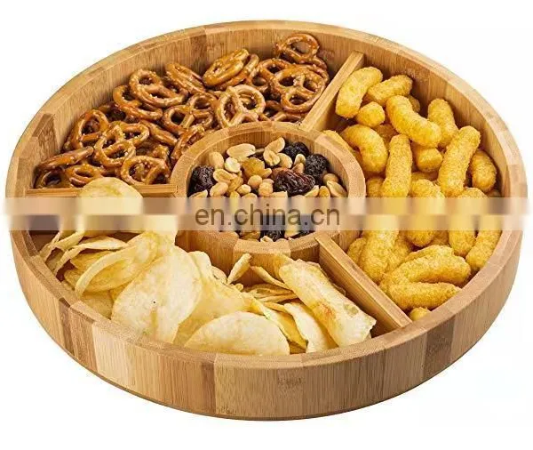 Customized Cheap Natural Bamboo Food Serving Tray 4 Compartment Fruit Plates photo-4