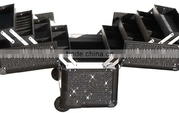 PRO Makeup Artist Rolling Train Case w/ 4trays & Dividers,Aluminum Travel Cosmetic Trolley Case photo-3