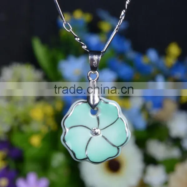 Enamel Famille Rose Porcelain Glazed Ceramic Flower Pendant Necklace photo-3