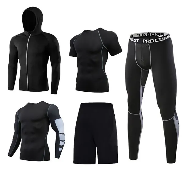 Wholesale Men Running Sportswear Gym Tight Sports Tracksuit Compression Shirts Shorts Workout Jogging Fitness Clothing Sport Yoga 2Pcs Set photo-3