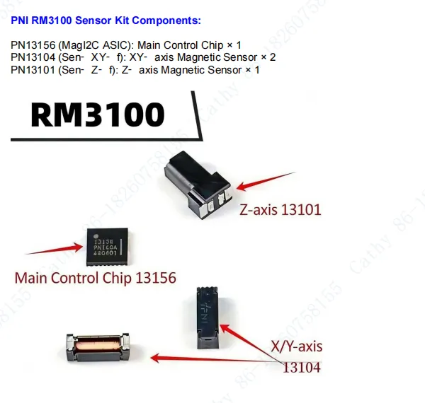 Original RM3100 4 Piece Geomagnetic Sensor Kit Including 1pc 13156 ASIC 1pc 13101 and 2pcs 13104 Coils for UAV Drone Compass