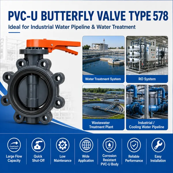 PVC-U Lug Style Butterfly Valve Type 578 With Hand Lever For Water Treatment Pipeline photo-3