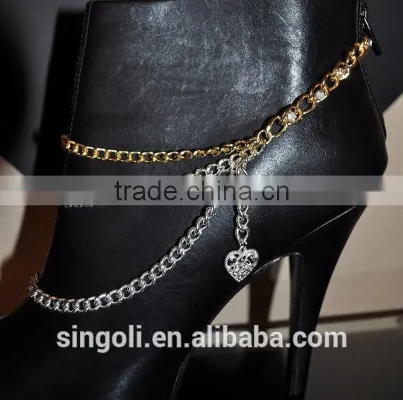 Shoe Decorations Wholesale Fashion Gold and Silver Chain With Heart Charms Shoe Jewelry photo-2