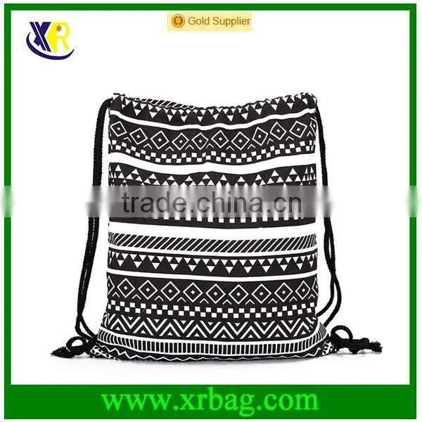 Custom Fashion Style Pattern Cotton Canvas Drawstring Backpack Bag photo-4