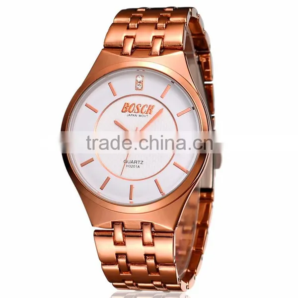 2015 Hot Sale Wristwatch Men Luxury Brand Rose Gold Stainless Steel Wristwatch Business Quartz Water Resistant Watch HL3305