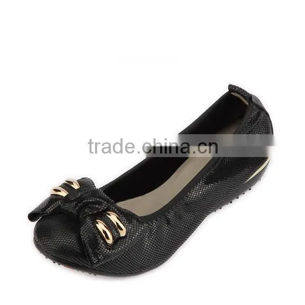 Embossed Cow Leather Elegant Middle Aged Women Low Heel Wedge Daily Wear Shoes