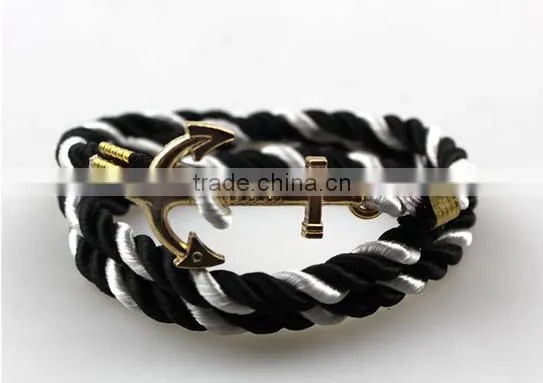 Leather Rope Stainless Steel Gold Anchor Bracelet/Hook Bracelet Anchor Wholesale photo-2