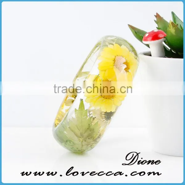 Very Beautiful Green Flowers Resin Bracelet /Dired Flower Resin Bangle photo-3