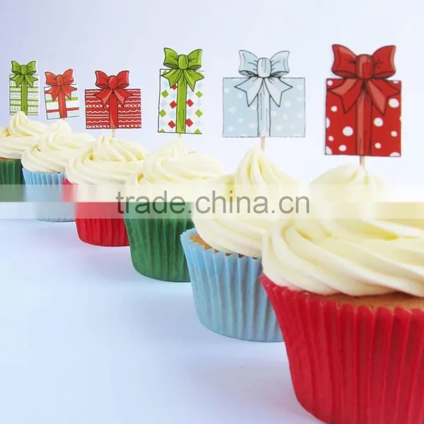 12 Christmas Present Cake Toppers Decorations Pick photo-2