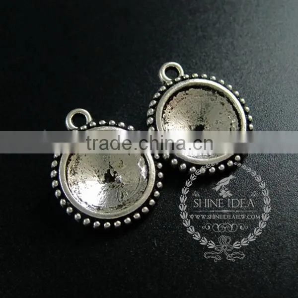 14mm Setting Size Vintage Alloy Antiqued Silver DIY Pendant Charm Bezels Tray 1411123 photo-2
