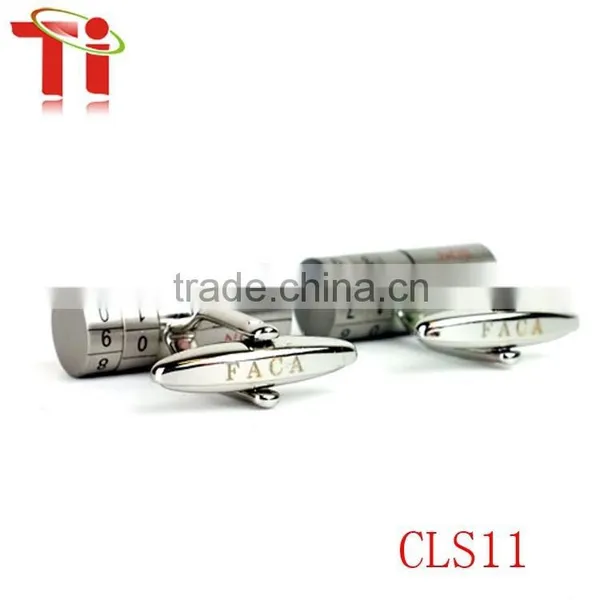 316L Stainless Steel Adjustable Date Brushed Silver Metal Bar Cufflinks photo-2