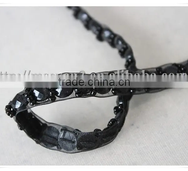 Handmade Black Organza Beaded Trim Decorative Beaded Trimming for Garments/bags/dress photo-4