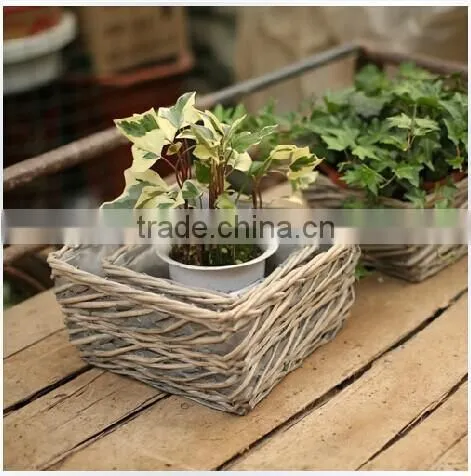 100%Handmade Natural Plastic Lined Wicker Baskets for Plants Flower Plant Pot Flower Plant Basket photo-2