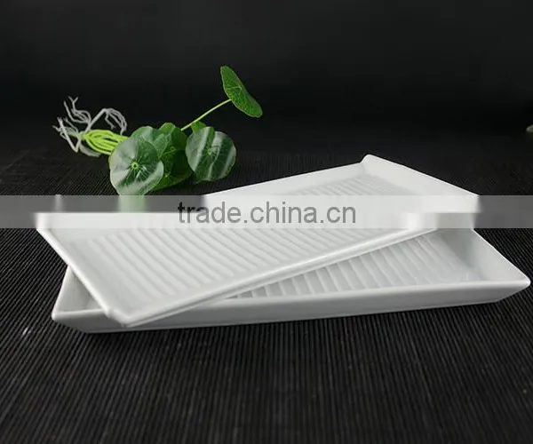 Hotel Rectangle Embossing White Ceramic Plate and Tray photo-5