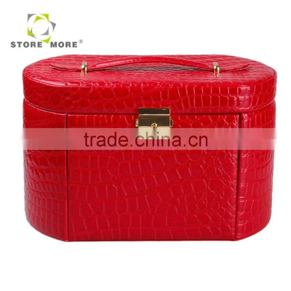 Red Faux Leather Alligator Jewelry Box Organizer Necklace Ring Display Case photo-2