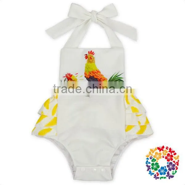 Boutique Girls Summer Backless Ruffle Halter Playsuit White Flower Kids Jumpsuit photo-6