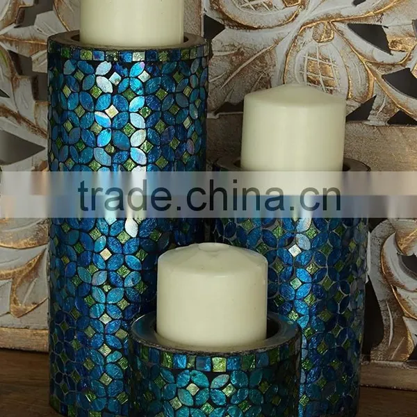 Fashion Blue Metal Mosaic Candle Holder photo-2