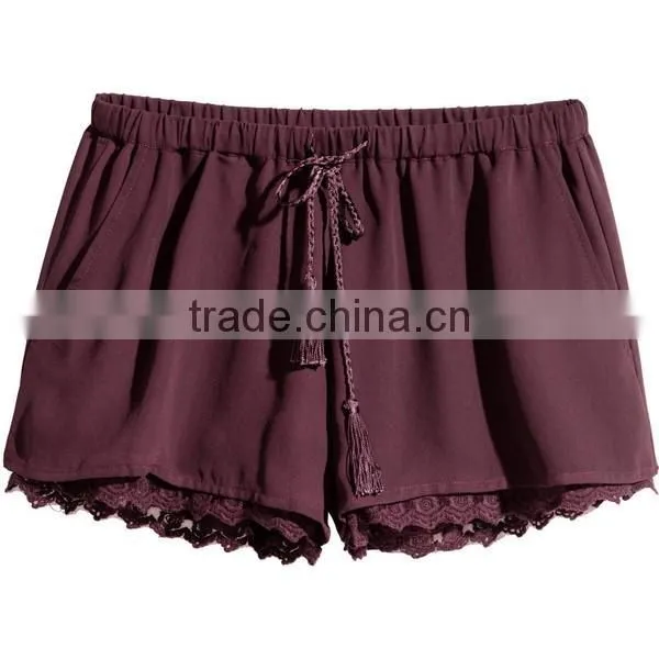 New Design Ladies Summer Shorts Mini Micro Woven Stretch Lace Trim Shorts photo-2