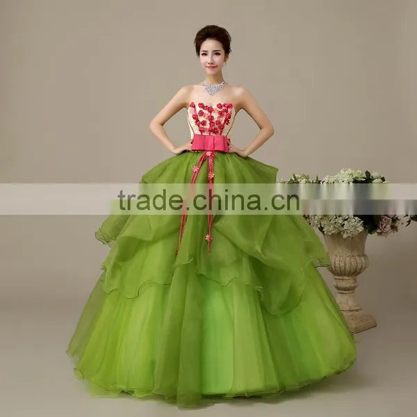 MGOO Factory Custom Made One Piece Cheap Price Prom Dress Strapless Flowers Ball Gown Maxi Dress L000110 photo-2