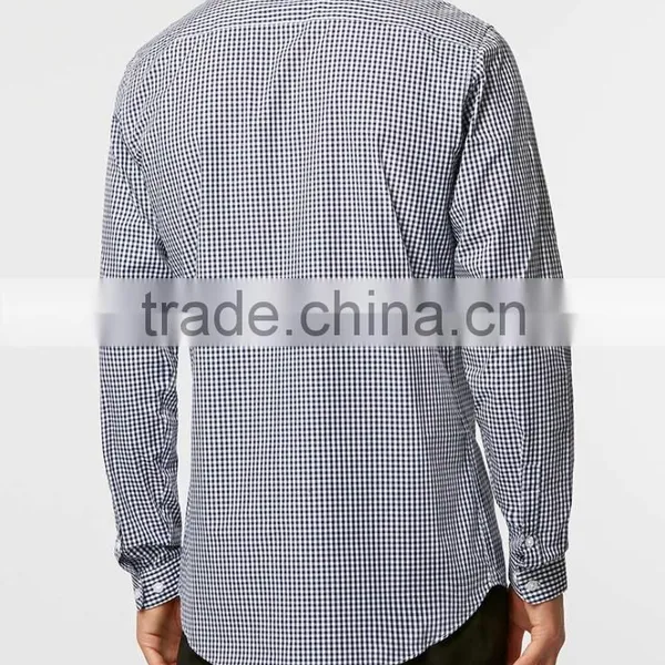 Navy Check Button Down Long Sleeve Smart Shirt photo-5