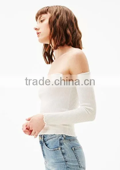 Wholesale Fully Fashioned Acylic Stylish Long Sleeve off the Shoulder Tight Sweater for Women photo-2