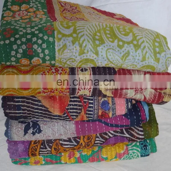 Vintage Kantha Quilt Reversible Throw Gudri Wholesale Handmade Indian Lot 2 pcs