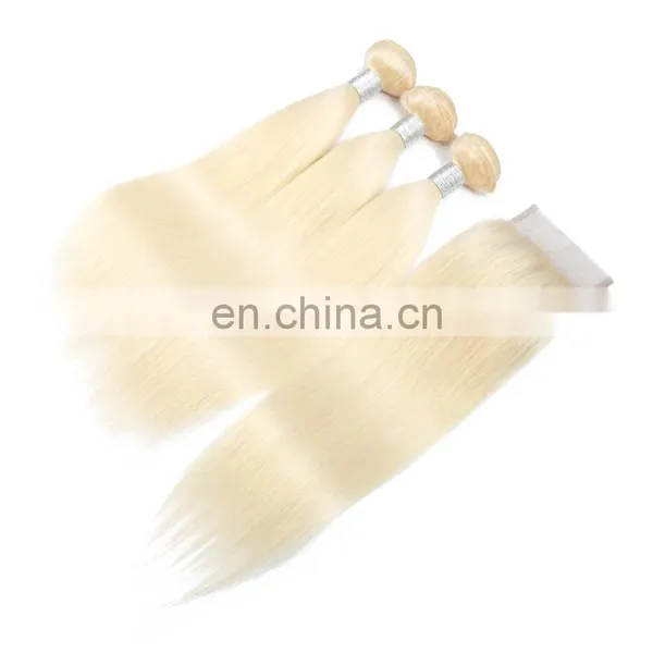 Remy Hair Color 613 Blonde Brazilian Hair Closure and 3 Bundles photo-3