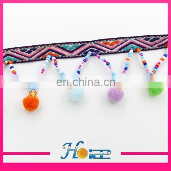 Wholesale Beaded Tassel Fringe Trim Indian Pom Pom Trim for Clothing photo-2