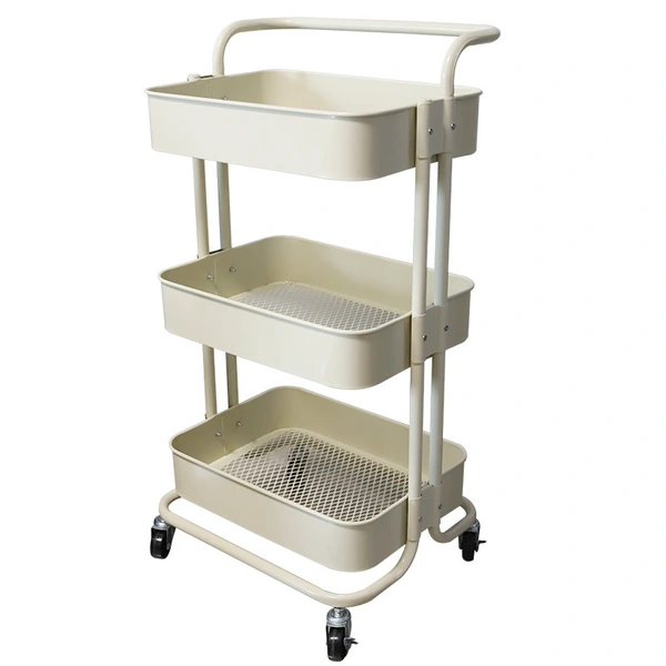 Folding Rolling Cart Multilayer Black Color Metal Iron Heavy Duty Kitchen Cart photo-4