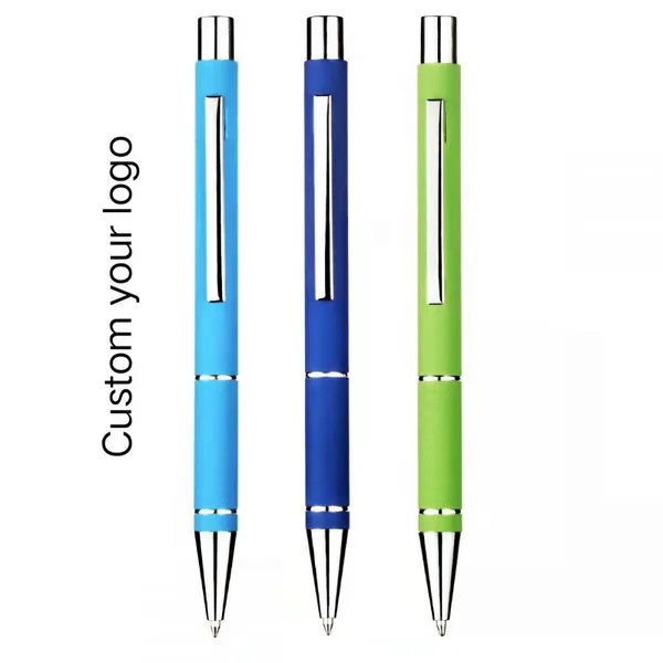 Custom Logo Factory Wholesale Practical Gift Rubber Coated Metal Ballpoint Pen Writing Pen