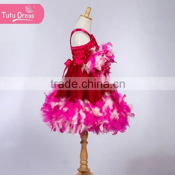 Turquoise Feather Dress With Feather Flowers Pageant Holiday Dress photo-3
