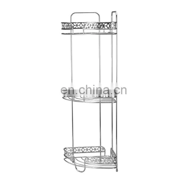 Factory Diamond Series Modern Design Iron Wire 3 Tier Standing Bathroom Storage Caddy Corner Shelf