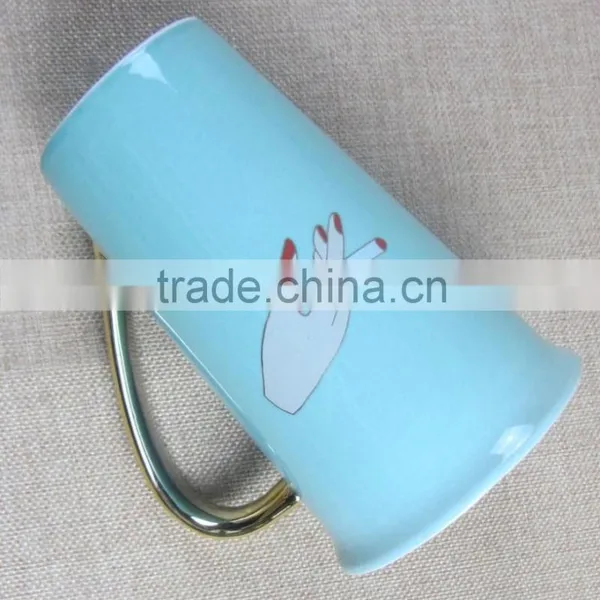 2015 Hot Sell Light Blue Mugs With Gold Colour photo-2