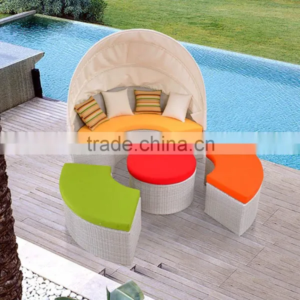 Muebles De Jardin Daybed Garden Rattan Lounge Bed Garden Polyrattan Round Daybed photo-5