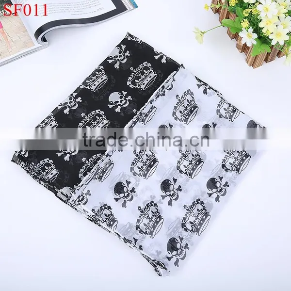 SF007 High Quality Beautiful Lady Temperament Chiffon Silk Neck Scarf White Scarf With Skull Crown photo-6