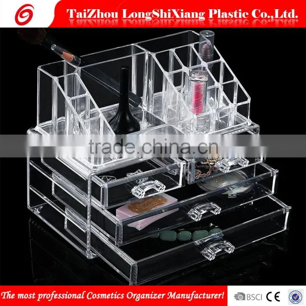 2016 Newest Taizhou Longshixiang Factory Fashional PS Makeup Boxes Storge Transparent Cosmetic Organizer