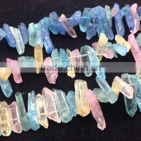 15.5 Inches of Tiny Mystic Titanium AB Quartz Points Strand Bulk,Rainbow White Raw Crystals Stick Beads Point Pendants Jewelry photo-3