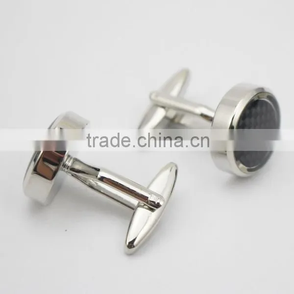 Round Black Carbon Fiber Inlay Cufflinks Carbon Fiber Mens Cufflinks photo-5