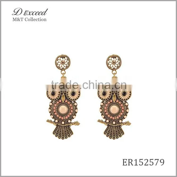 Wholesale Jewelry 2016 Designs Women's Ethnic Bohemian Earrings Owl Gold/Silver Plating Drop Earrings photo-4