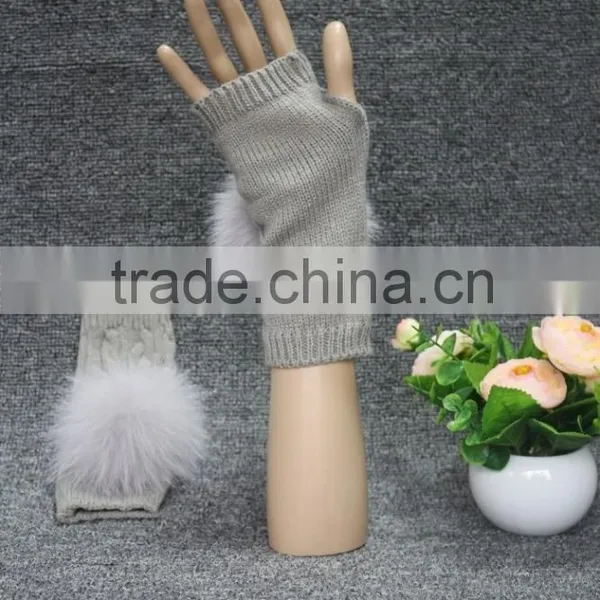 Women Knitted Wool Fingerless Gloves Fox Fur Wool Gloves Driving Wool Gloves photo-3