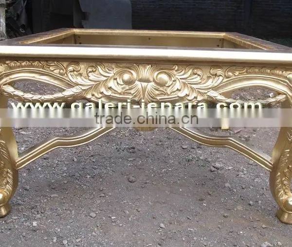 Gold Leaf Coffee Table With Glass Top - Hand Carved Wooden Furniture Manufacturess