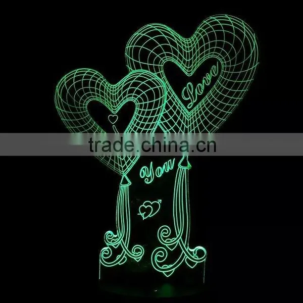 3D Optical Illusion Two Hearts Night Lamp Night Light 10 Colorful LEDs Ultra-thin Acrylic Light Panel AA Battery or DC 5V photo-5